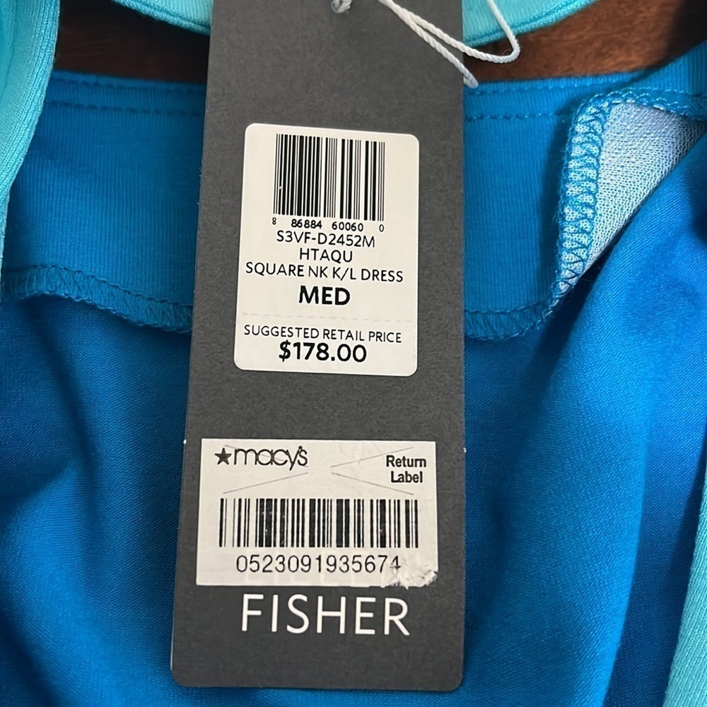 Eileen Fisher Square Neck Dress Women's M/L Turquoise Blue Colorblock New - Picture 4 of 13